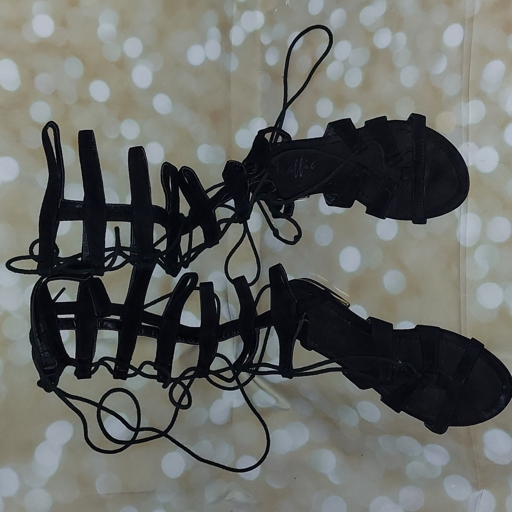 Black Lace Up Gladiator Sandles